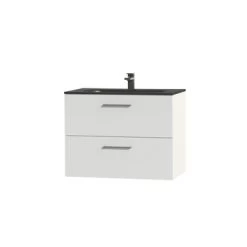 Tiger Badkamermeubel Studio 80cm Hooggglans Wit/matzwart Met RVS Greep -Badkamer Winkel 123 166