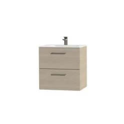 Tiger Badkamermeubel Studio 60cm Naturel Eik/matwit Met RVS Greep -Badkamer Winkel 123 172