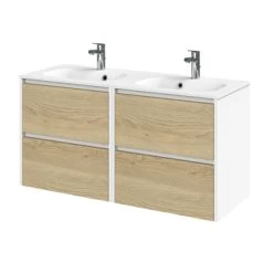 Tiger Reverse Meubelset 2x60 Cm Met 4 Lades Naturel Eik / Mat Wit Inclusief Oval Wastafel Mat Wit