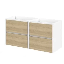 Tiger Reverse Meubelset 2x60 Cm Met 4 Lades Naturel Eik / Mat Wit Inclusief Oval Wastafel Mat Wit -Badkamer Winkel 123 175