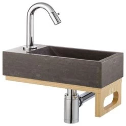 Atlantic Fonteinset Brody Links Zwart Natuursteen 36x18x9 Cm -Badkamer Winkel 123 2166