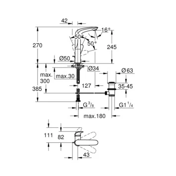 Grohe Wastafelkraan Wave New L Met Hendel En Waste Chroom 2 Grohe Wastafelkraan Wave New L Met Hendel En Waste Chroom - Afbeelding 2