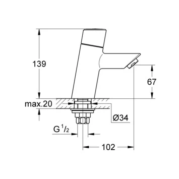 Grohe Fonteinkraan Feel Rechte Uitloop Met Draaiknop Chroom 2 Grohe Fonteinkraan Feel Rechte Uitloop Met Draaiknop Chroom - Afbeelding 2