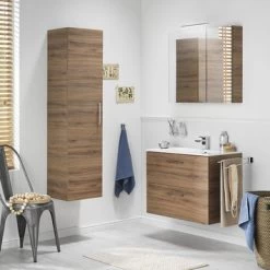 Tiger Badkamermeubel Studio 80cm Chalet Eik/matwit Met RVS Greep -Badkamer Winkel 123 290