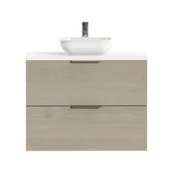 Tiger Badkamermeubel Studio 80 Cm Naturel Eik Met Keramische Waskom Hoogglans Wit En Profielgrepen