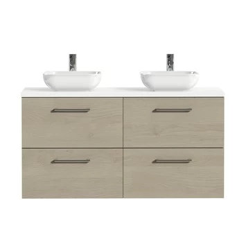 Tiger Badkamermeubel Studio 120cm Naturel Eik/witte Waskom Met Ronde Greep 1 Tiger Badkamermeubel Studio 120cm Naturel Eik/witte Waskom Met Ronde Greep