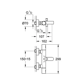 Grohe Thermostatische Badkraan Precision Joy Chroom 15 Cm 2 Grohe Thermostatische Badkraan Precision Joy Chroom 15 Cm - Afbeelding 2